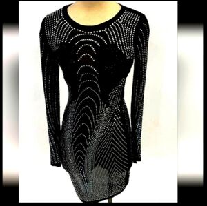 New Banjul Black and Silver Long Sleeve Bodycon DressBan High Quality!